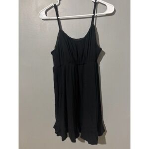 Papaya Black Mini Dress Sleeveless Ruffle Hem Smocked Back Summer Sun Dress L